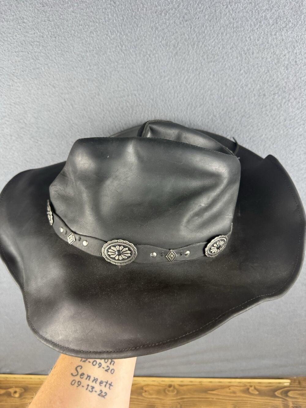 Stetson Roxbury Black Distressed Shapeable Leather Cowboy Western Hat - Size L